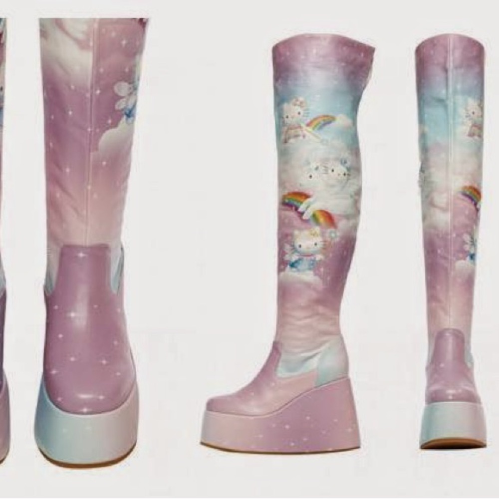 Hello kitty Jeffrey Campbell rainbow fairy Platform Boots 9 SUPER RARE